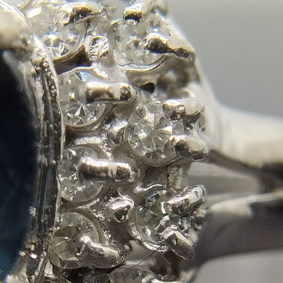 Genuine 1ct SAPPHIRE DIAMOND PLATINUM 900 White Gold Ring AUTHENTIC  US Sz 8.25 - Picture 9 of 9